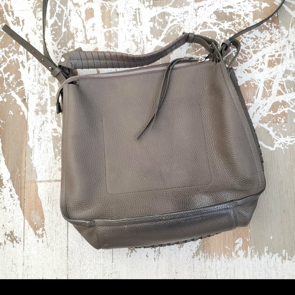 All Saints Mori Hobo Bag in Grey/Brown Leather - Picture 5 of 12
